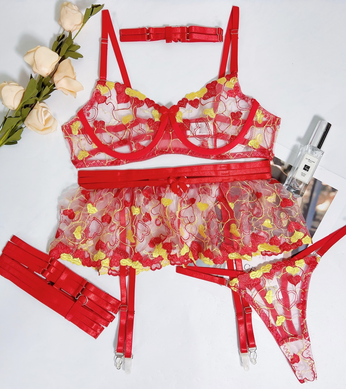 Elena Rouge Embroidered Mesh Sett (3)