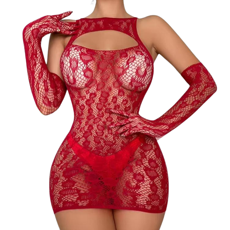 Veronica Fishnet Dress & Hansker